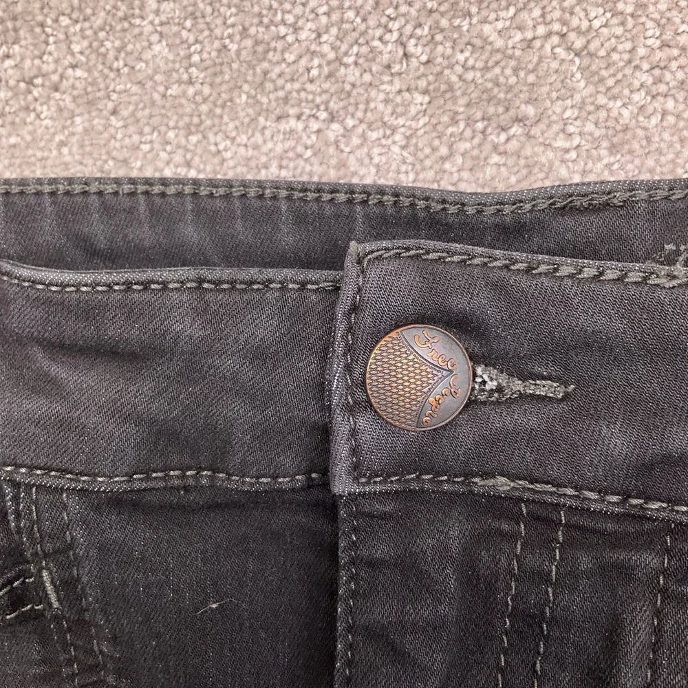 Free People Jeans‎ Women 32W 31.5L Black Flare Chevron Stitch 70s Penny Lane VTG - Picture 4 of 12